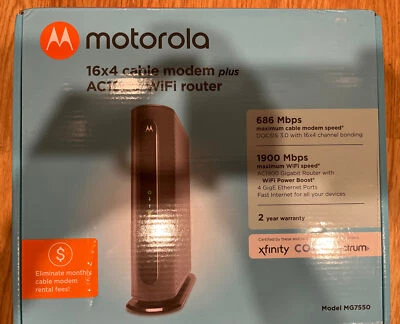 Motorola MG7550 16X4 Cable Modem & AC1900 WiFi Router Combo Dual Band High Speed - Image 1 of 4