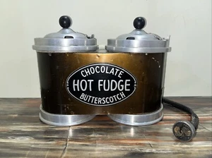 Vtg Lacey Fidgeted Duel Hot Fudge Butterscotch Chocolate Warmer Dispenser Decor - Picture 1 of 24