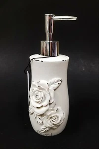 NEW MICHAEL AMINI 3D ROSE RESIN VINTAGE IVORY WHITE SOAP DISPENSER,SILVER PUMP - Picture 1 of 5