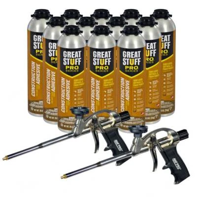 Great Stuff Pro Construction Adhesive, 26.5 oz Gun Foam, 12 Cans & 2 Foam Guns
