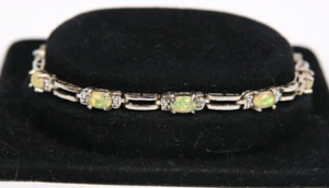 Vintage Signed FAS 925 Sterling & Fire Opal Link  7.25"  Tennis Bracelet - Picture 1 of 13