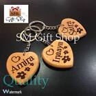 Personalised Name Engraved Heart Wooden Keyring Keychain Gift Key Fob Family