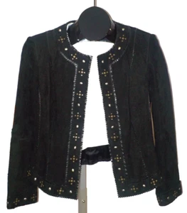 DANA BUCHMAN SUEDE Leather Studded Open Front CARDIGAN BLACK Jacket Sz PETITE 10 - Picture 1 of 24