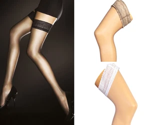 Fiore Edith 8DEN Halterlose Strümpfe Schwarz Weiß Natural S-L Feine Damen Nylons - Bild 1 von 20