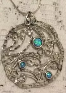 ❤️Shablool Sterling 925 Opal Waves Scroll Swirls Pendant Necklace Made In Israel - Picture 1 of 6