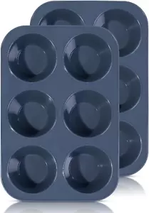 Vnray 2 Pack Silicone Muffin Baking Pan & Large Cupcake Tray 6 Cup - Nonstick Gi - Picture 1 of 12