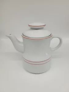 Preciosa tetera Wawel vintage rayas blancas rojas cerámica años 60 Polonia - Imagen 1 de 10
