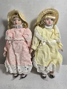 ASHTON DRAKE PORCELAIN VINTAGE EASTER DOLLS 1991 8.5" TALL NEVER USED SET OF 2 - Picture 1 of 2