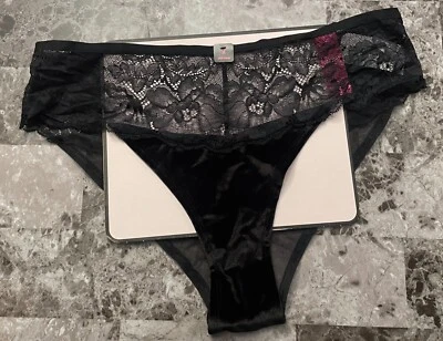 NUEVO CON ETIQUETAS BRAGAS DESCARADAS LA SENZA MEDIAS NEGRAS TERCIOPELO FLORAL ENCAJE MALLA TIRAS ESPALDA Foto 1 de 4