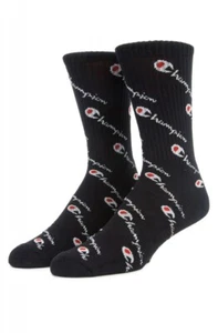 $10 Champion The All Over Print Crew Sock | Black | Shoe Size 6-12 - Picture 1 of 5