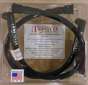 TWISTED 12mm SPARK PLUG WIRES BLACK INDIAN CHIEF DELUXE ROADMASTER VINTAGE 02-04 - Picture 1 of 3