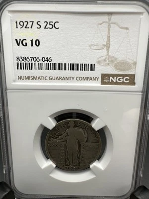 1927-S Standing Liberty Quarter 25C NGC Certified VG10 Graded VG-10 - Image 1 of 4