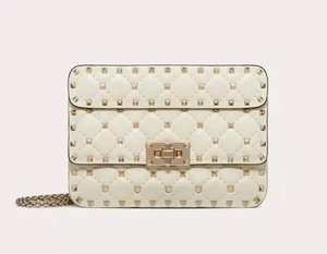 VALENTINO GARAVANI kleine Schultertasche Rockstud Spike Ivory Leder Crossbody Bag - Bild 1 von 8