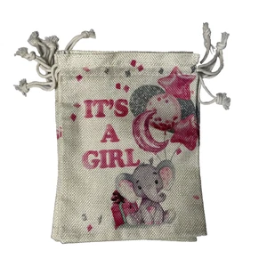 5 Canvas Baby Elephant Baby Shower Gift Bags Party It's A Girl - Picture 1 of 6