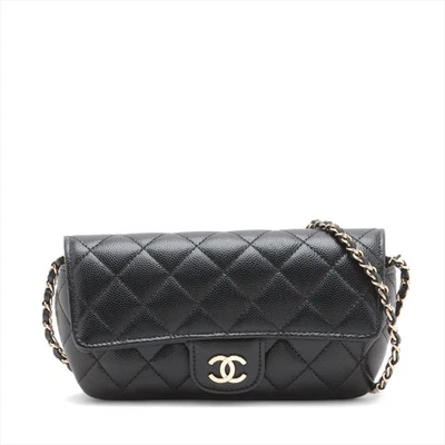 Chanel Matelasse Caviar Skin Chain Shoulder Bag Eyewear case Black Gold Metal Fi - Image 1 of 4