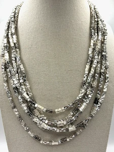 Chicos Multi Strand Silver Tone And Black Metal Box Bead Layered Necklace - Picture 1 of 24