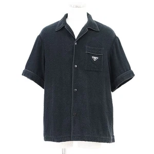 PRADA Bowling Terry Shirt 21y Logo Triangle plate Pile Cotton Mens SizeXL Indigo - Picture 1 of 16
