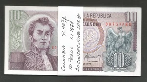 Kolumbien 10 Pesos 1.1.1978; UNC; P-407f; Packung mit 20 aufeinanderfolgenden Seriennummern - Bild 1 von 1