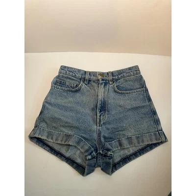 Vintage American Apparel Denim High Waist Cuffed Jean Shorts Blue Wash Size 27 - Image 1 of 4