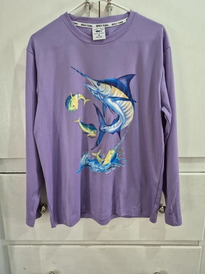 Spicy Tuna Mens Medium Graphic Purple Long Sleeve T-shirt Marlin Fishing   - Image 1 of 4