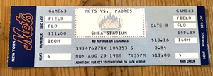 FULL TICKET - 29.08.88 METS/PADRES - GREGG JEFFERIES CAREER 3B #1/HR #1 - CONE 1-HITTER - Bild 1 von 1