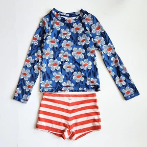 Hanna Andersson Mixie Rashguard Short Swim Set Blue Daisy Size 8 | 130 cm - Picture 1 of 8