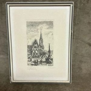Vintage etching print St Peter & Alexander cathedral Aschaffenburg Germany - Picture 1 of 5
