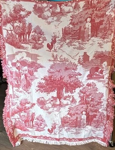 Vintage Pat Lehmkuhl Cow Sheep Country Farm 2 Color Tapestry Throw 50x65” - Picture 1 of 12