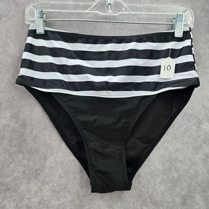 Black White Stripe Bikini High Waisted Bottom Swimwear Medium - Picture 1 of 3