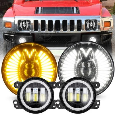 For Hummer H2 H3T 06-10 Halo 7" inch LED Headlights & 4" Fog Lights Combo Kits - Image 1 of 4