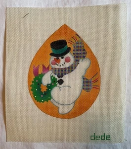Christmas Snowman in golden raindrop VTG needle point canvas by dede - Picture 1 of 4