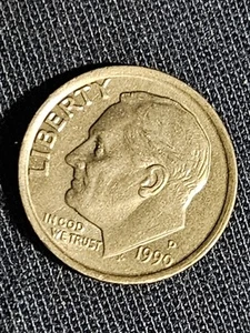 1990 D Roosevelt Dime Errors Struck Off Center, (AU) - Picture 1 of 2