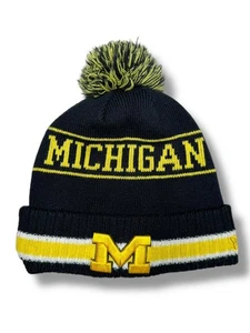 Michigan Wolverines Beanie Hat Pom Knit Winter Warm NCAA College Blue Yellow - Picture 1 of 8