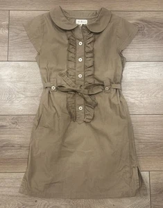 Olive Juice designer Girls Dress Size 5 Button Natural brown 100% Cotton - Picture 1 of 10