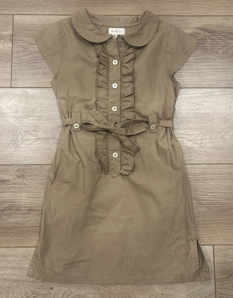 Olive Juice designer Girls Dress Size 5 Button Natural brown 100% Cotton - Image 1 of 4