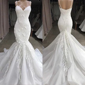 Sweetheart Wedding Dresses Mermaid Applique Tulle Cathedral Train Sleeveless - Picture 1 of 15