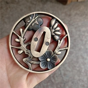 Kupfer Messing Tsuba Schutz Blume für Japanisches Schwert Katana Handschutz Zubehör - Bild 1 von 12