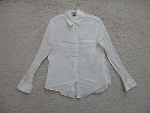 Theory Button Up Shirt Medium Adult White Long Sleeve Pocket Linen Blend Womens