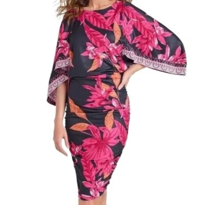 Nuevo sin etiquetas Vestido VENUS Azul Marino y Rosa Floral Bodycon Recorte Espalda en V Talla Grande 1X Foto 1 de 4