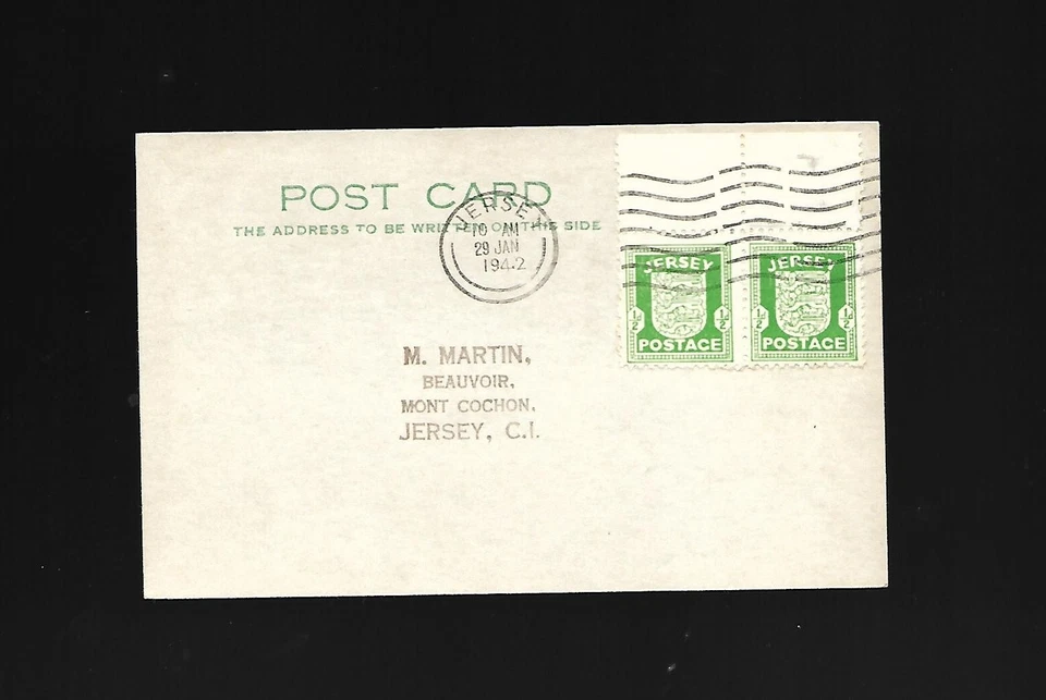 German Occupation- Jersey Postcard: First Day Cover- Scott N1- 29 Jan. 1942 - Image 1 of 1