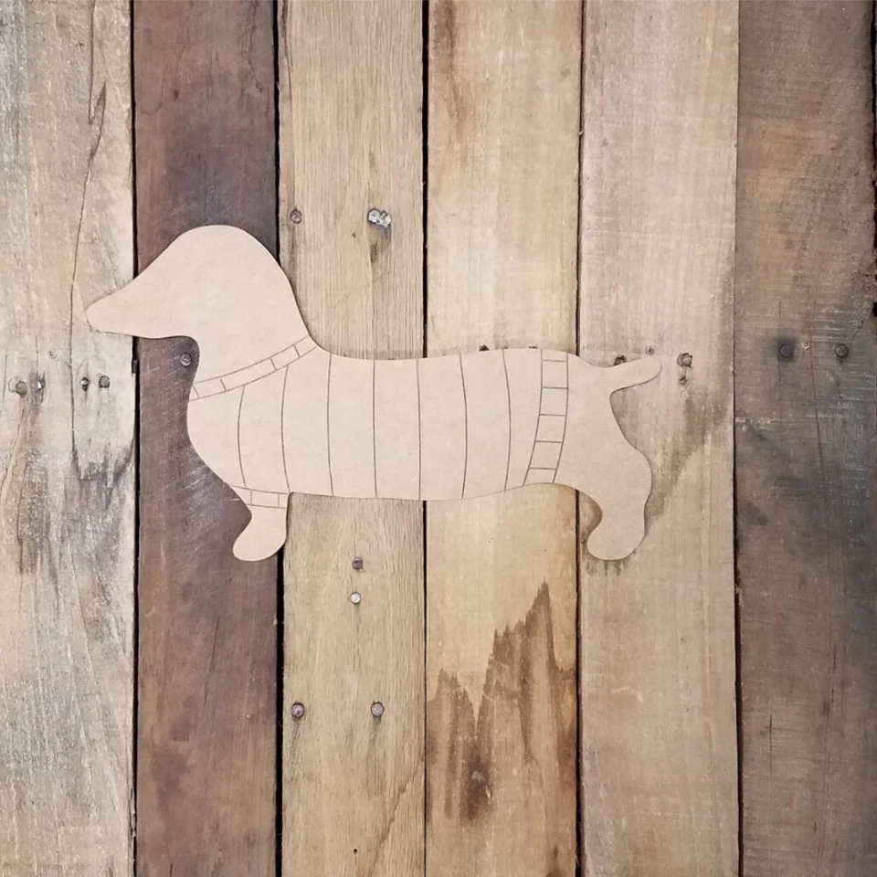 Dachshund Weenie Dog Sweater DIY Art Craft Shape Engraved Wooden Paint by Line - Image 1 of 1