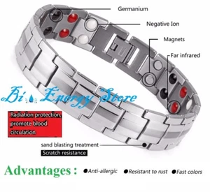 Pulsera Energía Plata Salud Piedras ION Brazalete Bio Salud TiTanio Bio Imán - Imagen 1 de 5