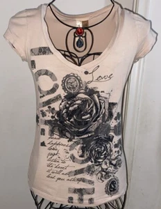 Vintage Eyeshadow Women‘s Beige Love Roses Affliction Style Size M - Picture 1 of 3