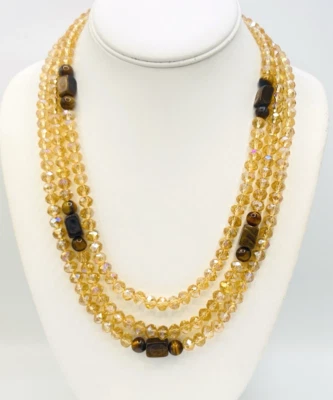 Collar Ojo de Tigre Cristal Champán Facetado Triple Hilo Capas Foto 1 de 4