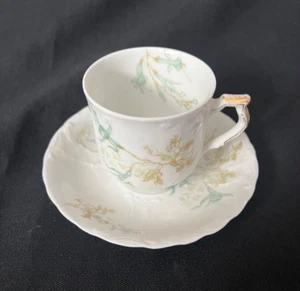 Haviland & Co Limoges France Green Floral Demitasse Cup & Saucer Set - Picture 1 of 5