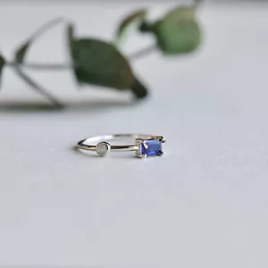 925 Sterling Silver, Moonstone Ring, Baguette Ring - Picture 1 of 4