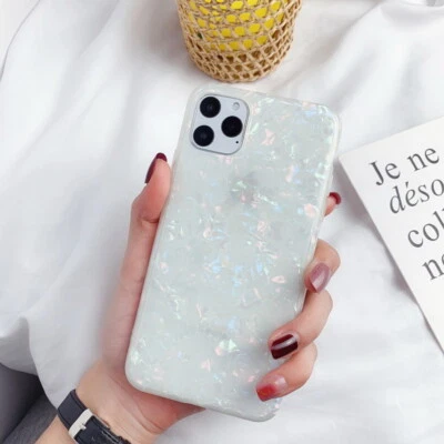 For iPhone 15 14 Pro Max 13 12 11 X 8 Marble Holographic Soft Glitter Case Cover - Image 1 of 4
