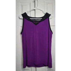 Worthington V-Neck Mesh Accents Purple Tank Top- Size Large - Picture 1 of 3