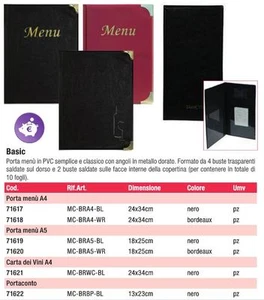 PORTA MENU' BASIC SECURIT VARI COLORI A4 A5 CARTA VINI PORTACONTO PVC ristorante - Picture 1 of 10
