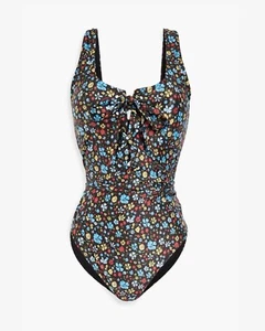 GANNI Badeanzug Damen 44 Einteiler Blumen Schnürung Sommer Urlaub Tropical - Bild 1 von 7